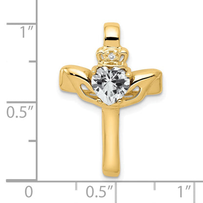 14K 6 mm Claddagh-Kreuzanhänger mit Zirkonia AA und Diamant