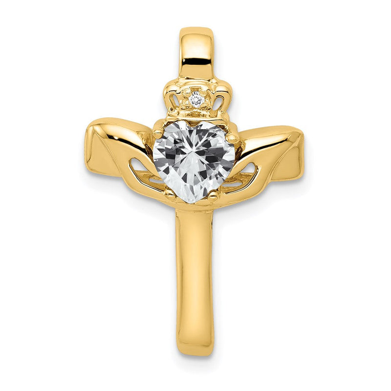14K 6 mm Claddagh Zirkonia AAA Diamant-Kreuzanhänger