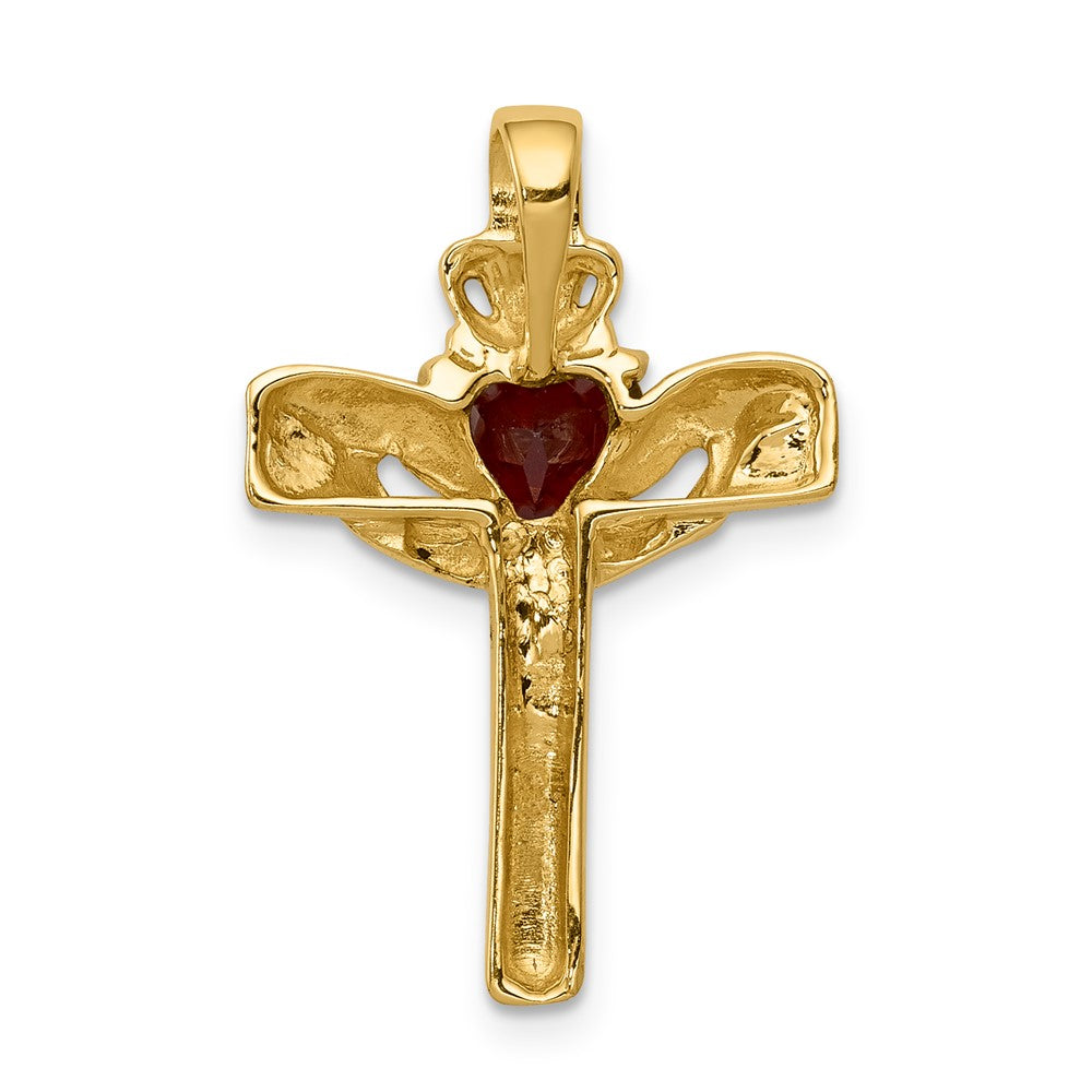 14 Karat 6 mm Claddagh Kreuzanhänger mit Granat und natürlichen Diamanten