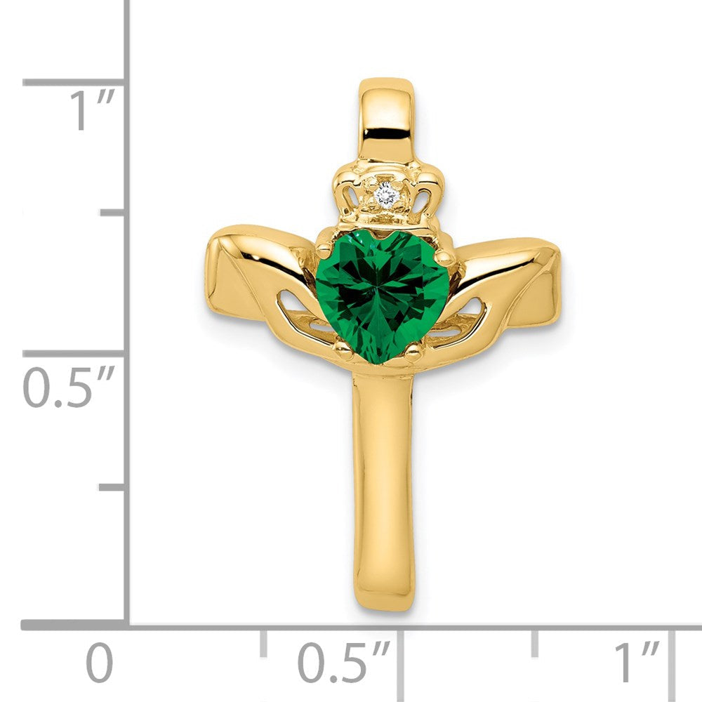 14K 6 mm Claddagh Mount St. Helens Natürlicher Diamant-Kreuzanhänger