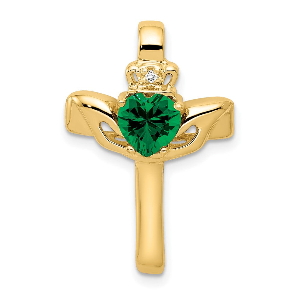 14K 6 mm Claddagh Mount St. Helens Natürlicher Diamant-Kreuzanhänger