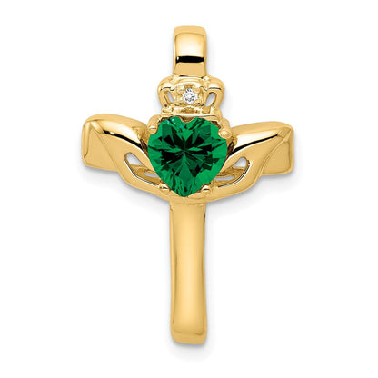 14K 6 mm Claddagh Mount St. Helens Natürlicher Diamant-Kreuzanhänger