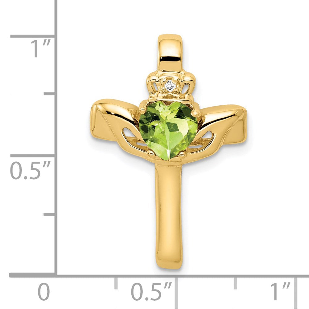 14K 6 mm Claddagh-Kreuzanhänger mit Peridot und VS-Diamant