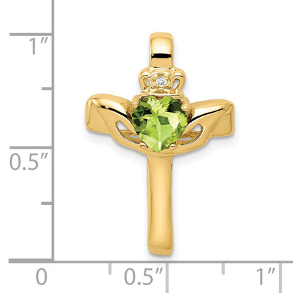 14K 6 mm Claddagh-Kreuzanhänger mit Peridot und VS-Diamant