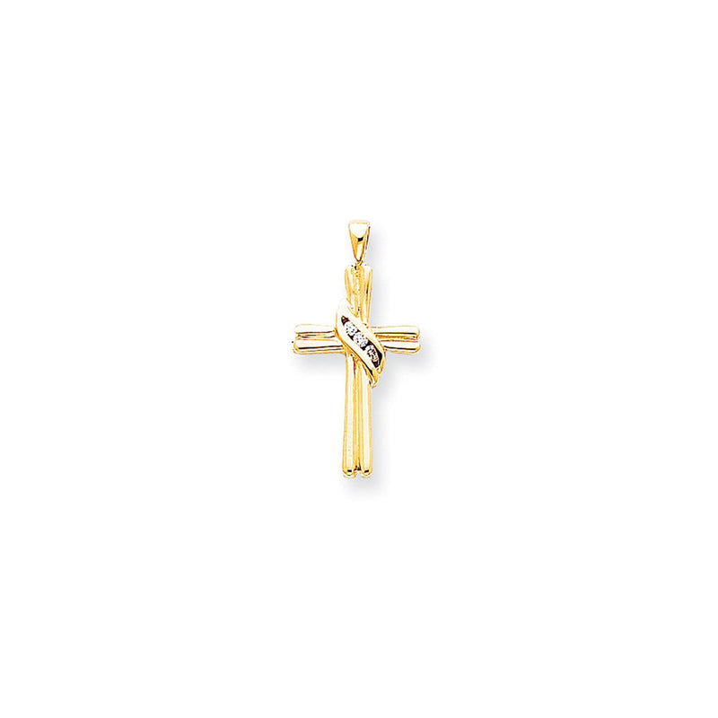14K Gelbgold Kreuzanhänger mit Diamanten, AA-Qualität