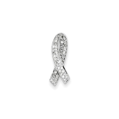 14K Weißgold Brustkrebs-Aufklärung Echt Diamant Ketten-Gleitanhänger