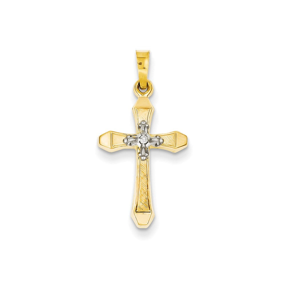 14K Gelbgold Echter Diamant-Kreuz-Anhänger