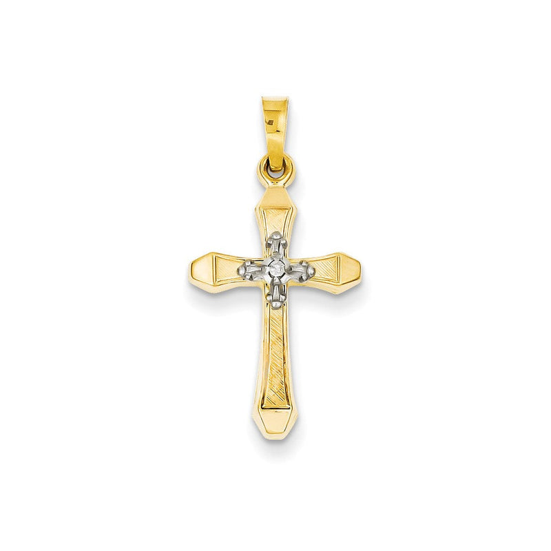 14K Gelbgold Echter Diamant-Kreuz-Anhänger