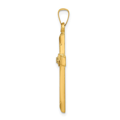 14K Gelbgold Kreuz-Anhänger mit strukturiertem und poliertem Finish und Diamanten