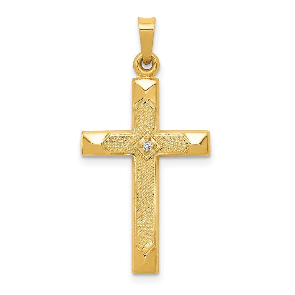 14K Gelbgold Kreuz-Anhänger mit strukturiertem und poliertem Finish und Diamanten