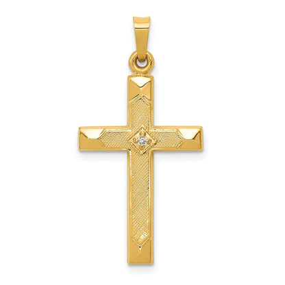 14K Gelbgold Kreuz-Anhänger mit strukturiertem und poliertem Finish und Diamanten
