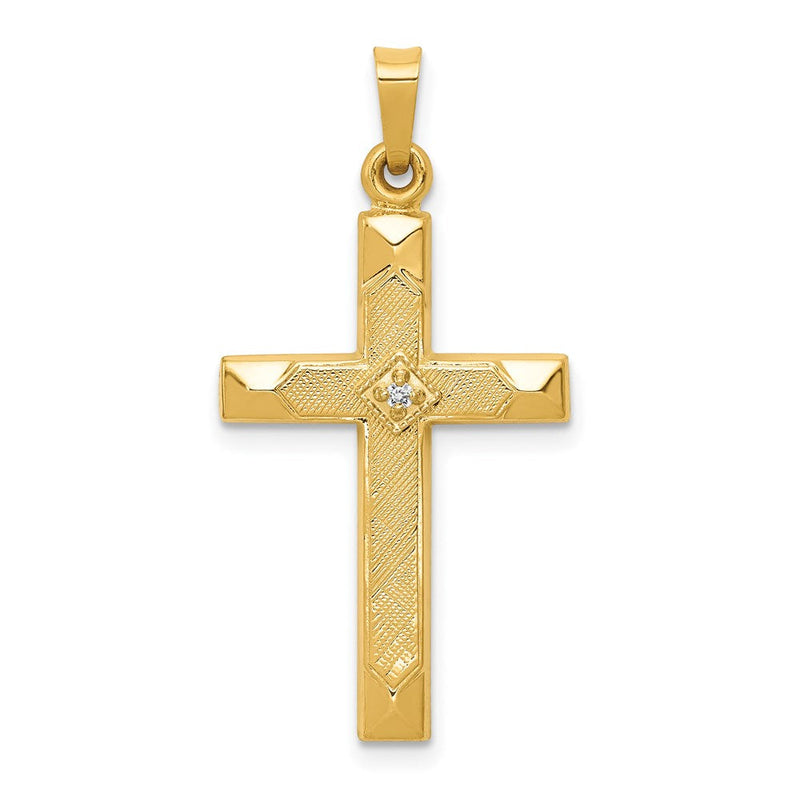 14K Gelbgold Kreuz-Anhänger mit strukturiertem und poliertem Finish und Diamanten