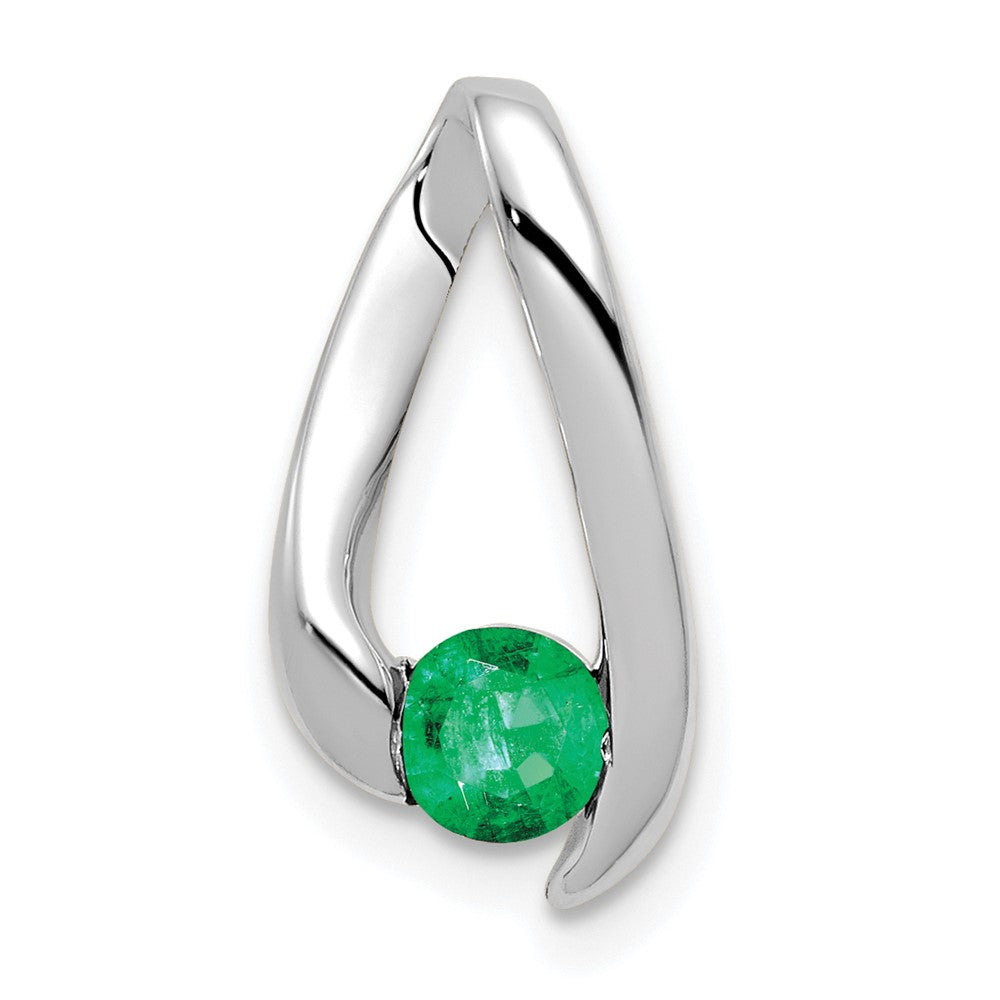 14K Weißgold Smaragd-Anhänger, 4 mm
