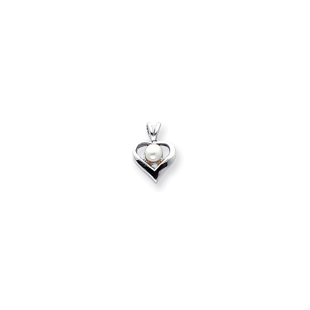 14k Weißgold Herz-Anhänger mit FW Cultured Zuchtperle und Diamant