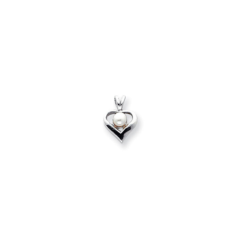 14k Weißgold Herz-Anhänger mit FW Cultured Zuchtperle und Diamant