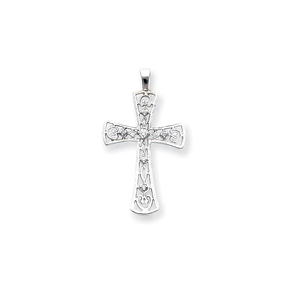14K Weißgold Kreuzanhänger mit AA-Diamant