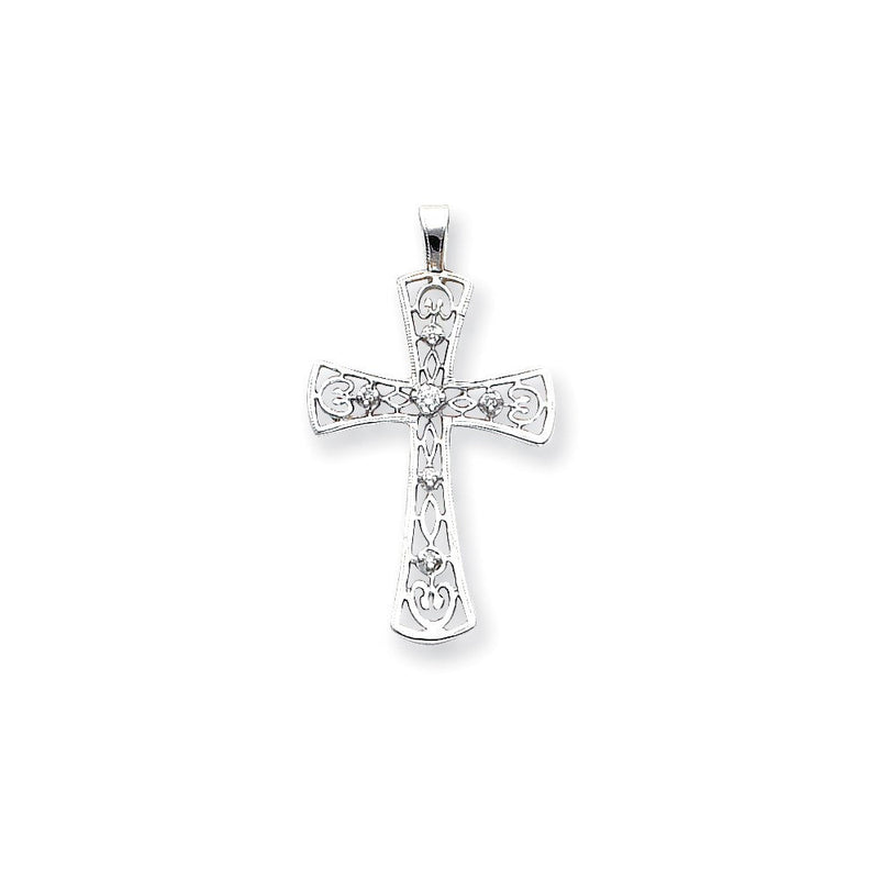 14K Weißgold Kreuzanhänger mit AA-Diamant