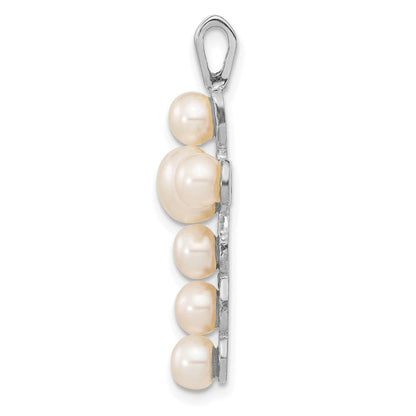 14K Weißgold Kreuzanhänger mit weißen FWC-Button-Zuchtperlen, 4-5 mm und 5-6 mm
