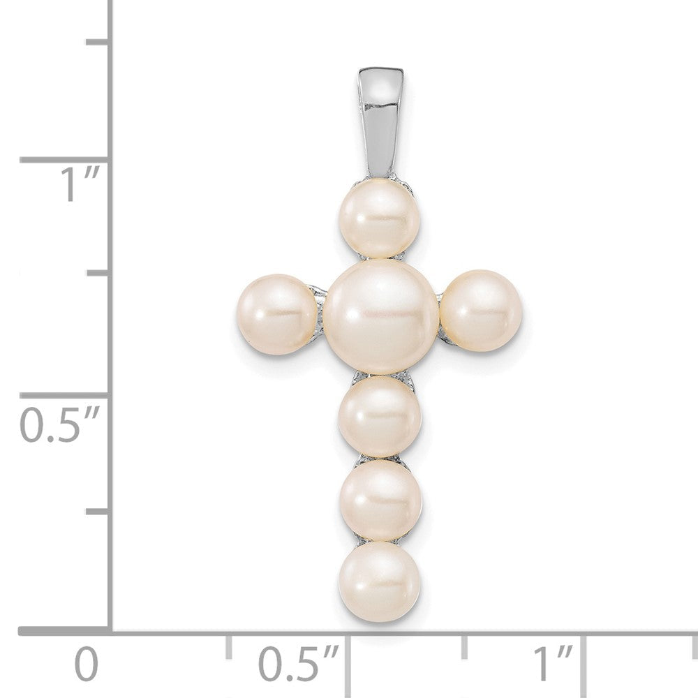 14K Weißgold Kreuzanhänger mit weißen FWC-Button-Zuchtperlen, 4-5 mm und 5-6 mm