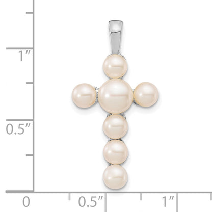 14K Weißgold Kreuzanhänger mit weißen FWC-Button-Zuchtperlen, 4-5 mm und 5-6 mm