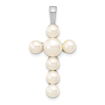 14K Weißgold Kreuzanhänger mit weißen FWC-Button-Zuchtperlen, 4-5 mm und 5-6 mm