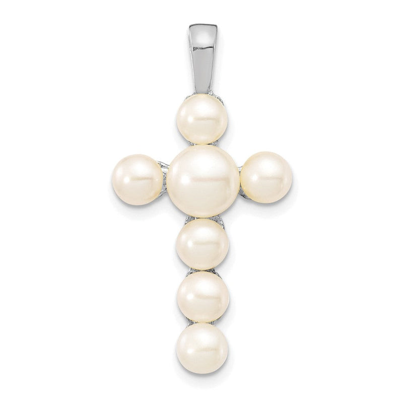 14K Weißgold Kreuzanhänger mit weißen FWC-Button-Zuchtperlen, 4-5 mm und 5-6 mm
