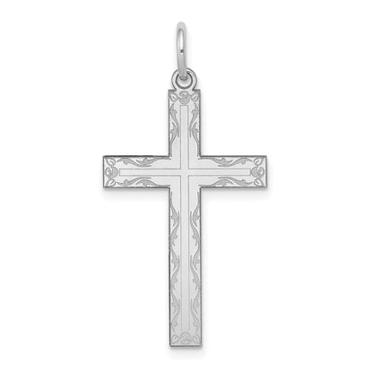 14K Weißgold 14K Weißgold Lasergraviert Kreuz Anhänger