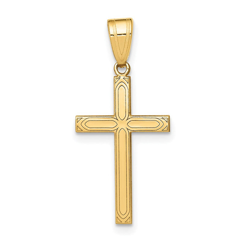14K Gelbgold 14K Massiv Lasergraviert Geätzt Kreuz Anhänger