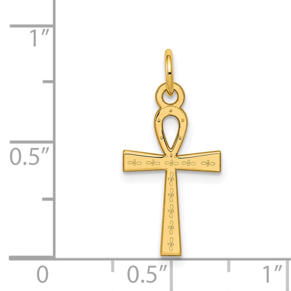 14K Gelbgold 14K Lasergraviert Ankh Kreuz Charm