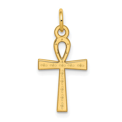 14K Gelbgold 14K Lasergraviert Ankh Kreuz Charm