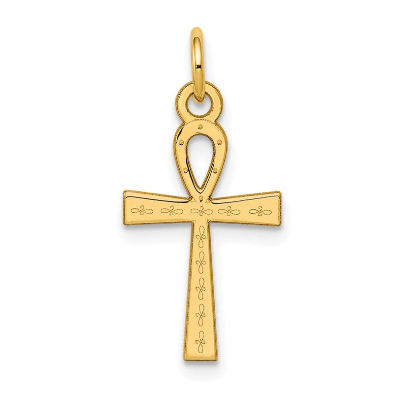 14K Gelbgold 14K Lasergraviert Ankh Kreuz Charm