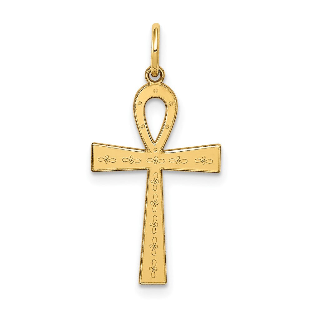 14K Gelbgold 14K Lasergraviert Ankh Kreuz Charm