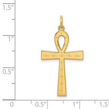 14K Gelbgold 14K Lasergraviert Ankh Kreuz Anhänger