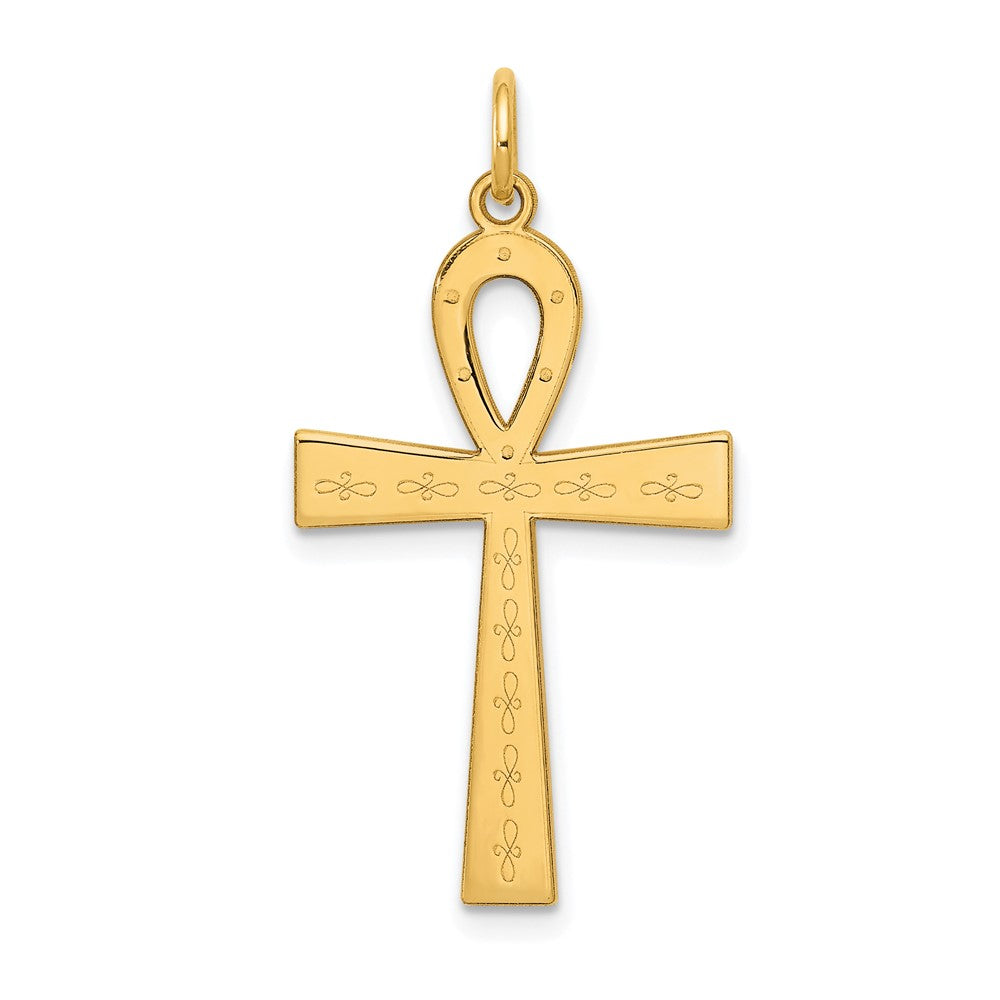 14K Gelbgold 14K Lasergraviert Ankh Kreuz Anhänger