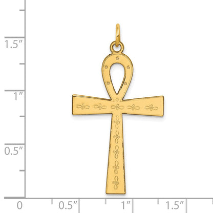 14K Gelbgold 14K Lasergraviert Ankh Kreuz Anhänger