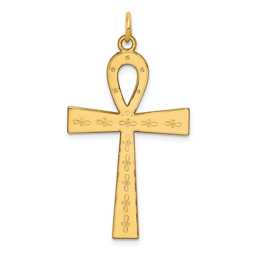 14K Gelbgold 14K Lasergraviert Ankh Kreuz Anhänger