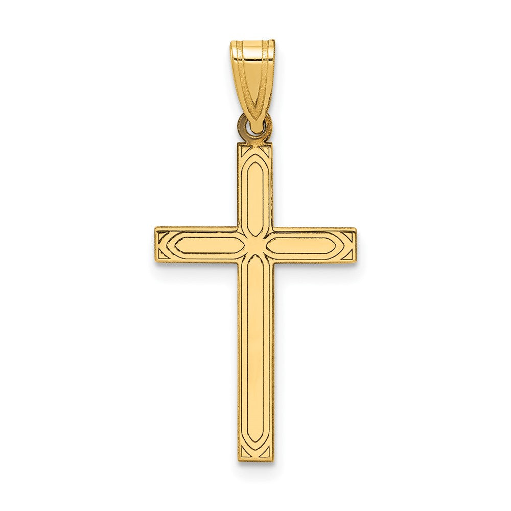 14K Gelbgold 14K Massiv Lasergraviert Geätzt Kreuz Anhänger