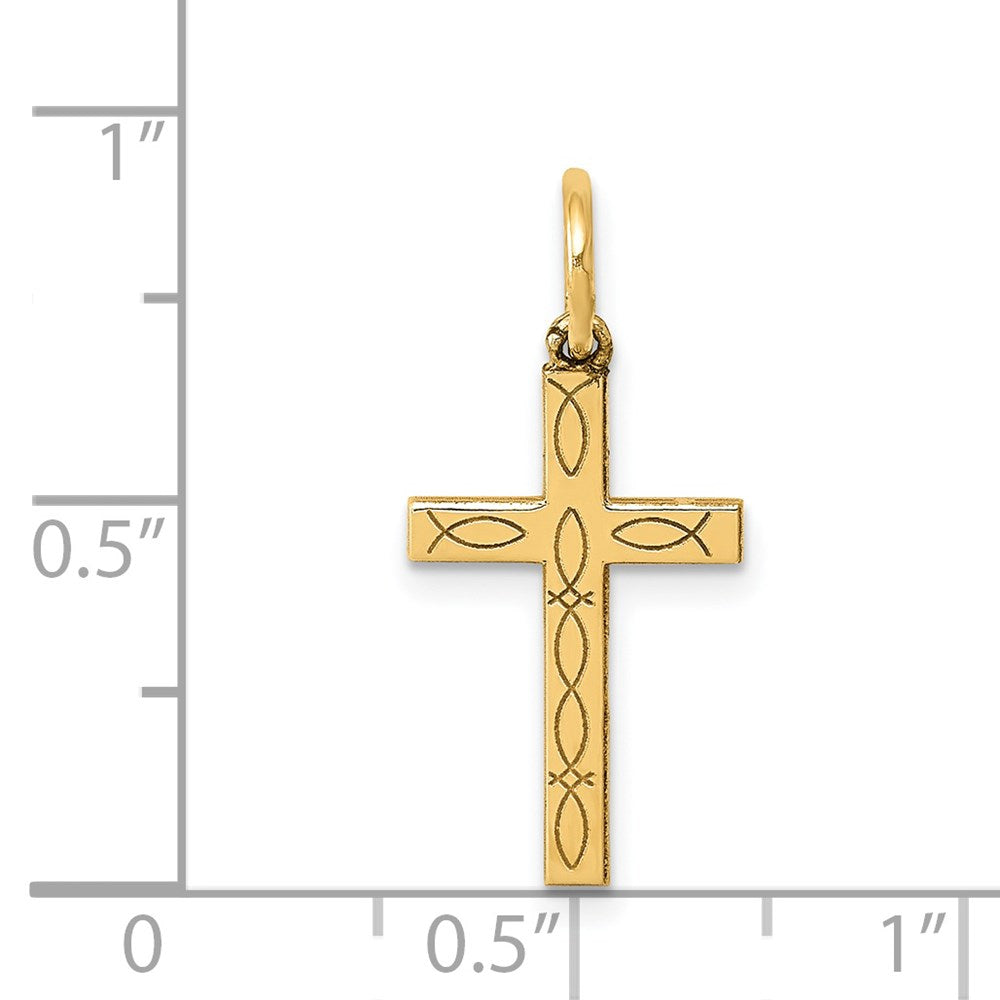 14K Gelbgold 14K Lasergeschnitten Ichthus Kreuz Charm