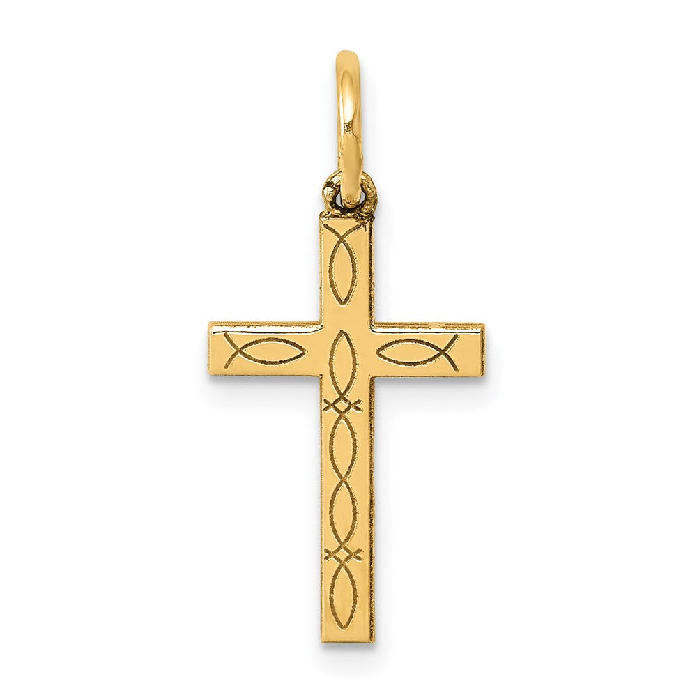 14K Gelbgold 14K Lasergeschnitten Ichthus Kreuz Charm