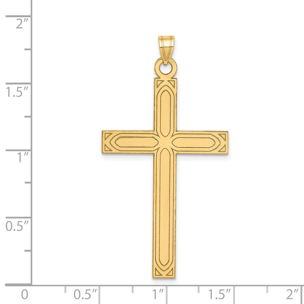 14K Gelbgold 14K Massiv Lasergraviert Geätzt Kreuz Anhänger