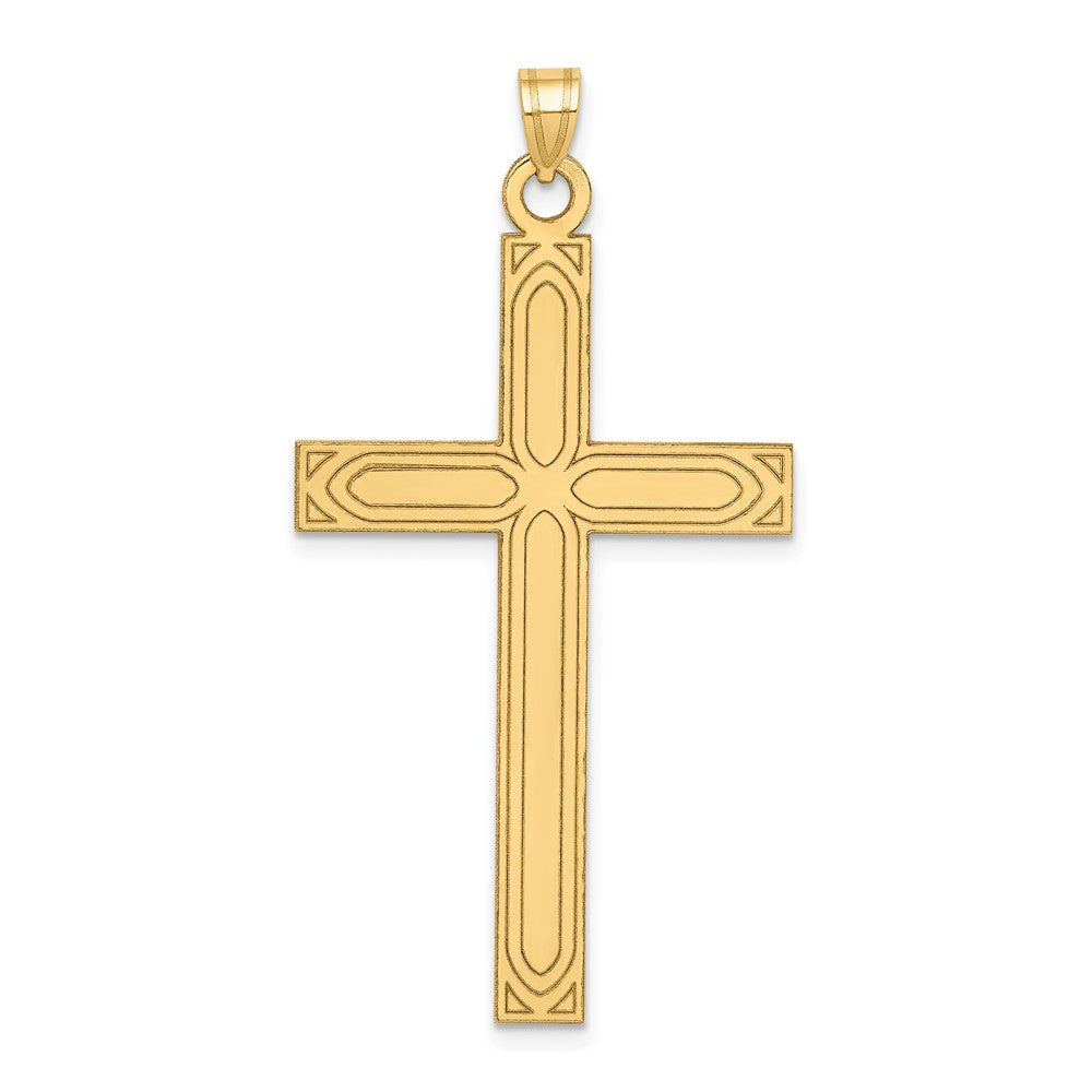 14K Gelbgold 14K Massiv Lasergraviert Geätzt Kreuz Anhänger