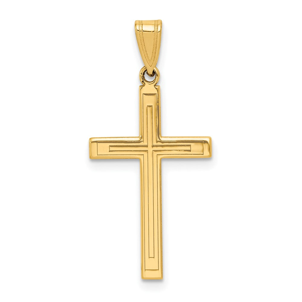 14K Gelbgold 14K Massiv Lasergraviert Geätzt Kreuz Anhänger