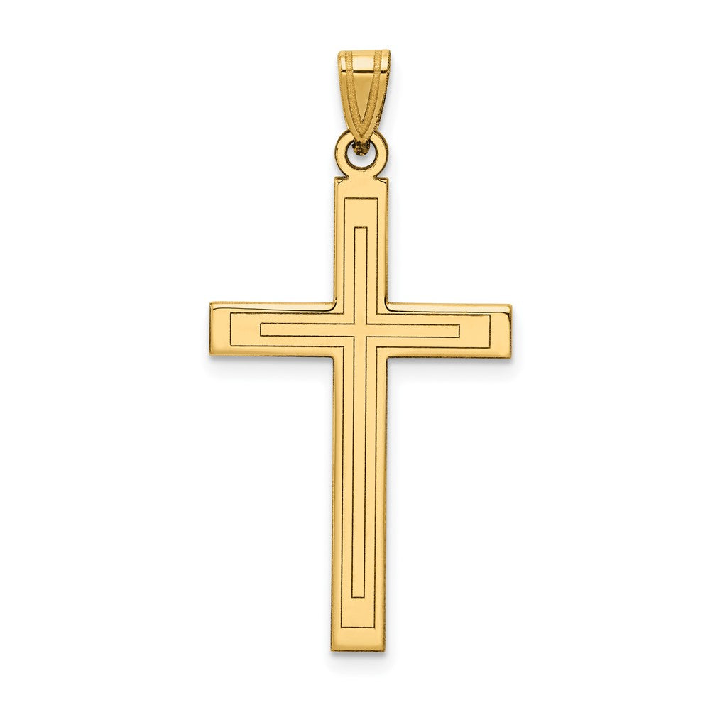 14K Gelbgold 14K Massiv Lasergraviert Geätzt Kreuz Anhänger
