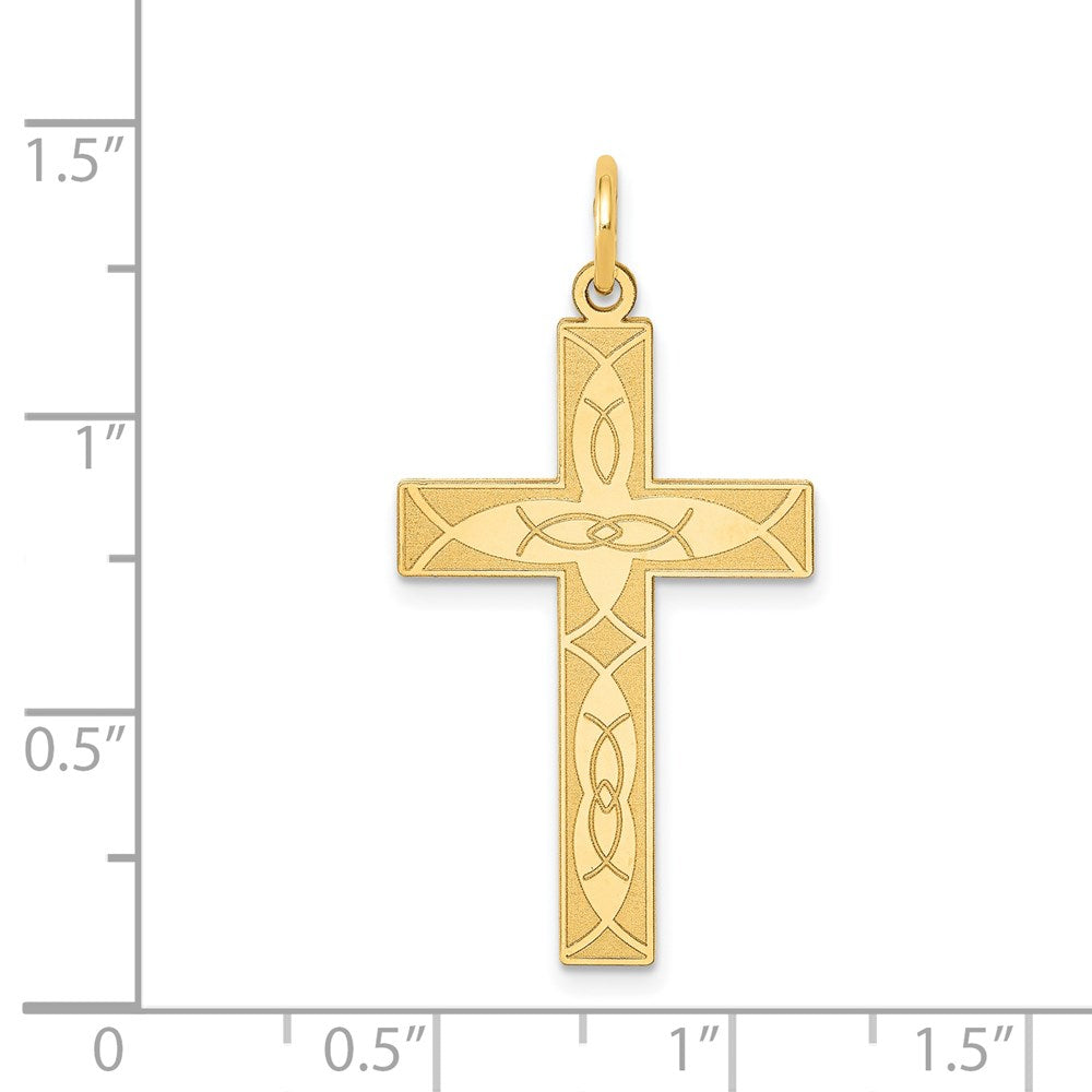 14K Gelbgold 14K Lasergraviert Ichthus Kreuz Anhänger