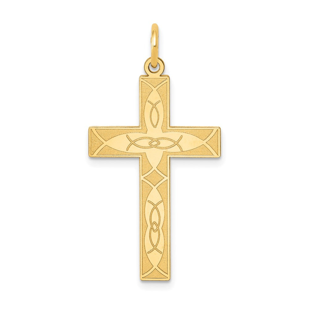 14K Gelbgold 14K Lasergraviert Ichthus Kreuz Anhänger