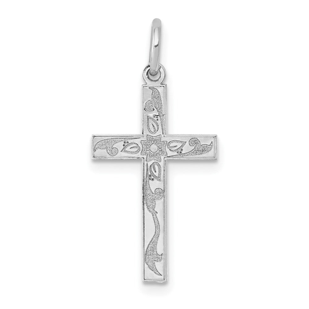 14K Weißgold 14K Weißgold Lasergraviert Kreuz Charm