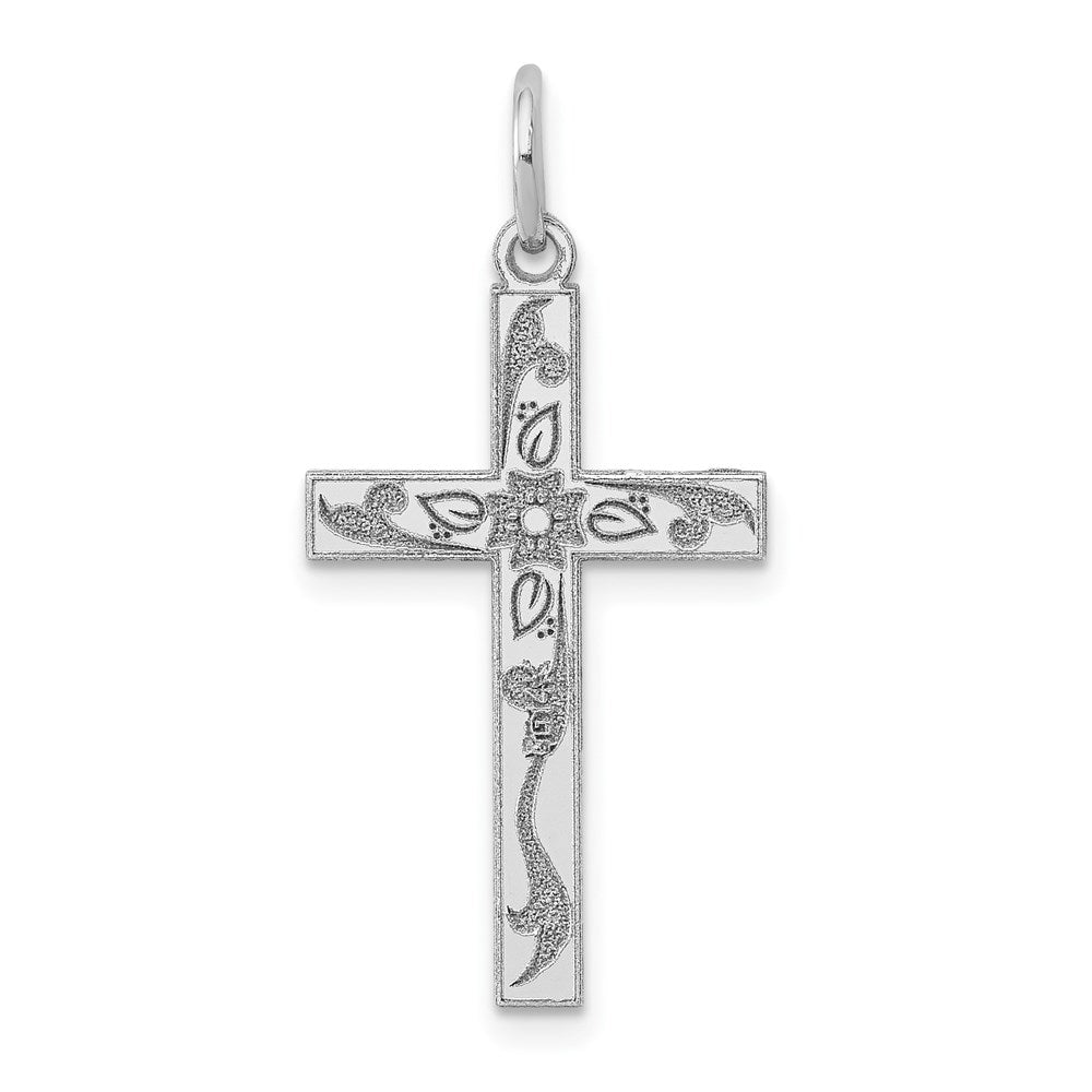 14K Weißgold 14K Weißgold Lasergraviert Kreuz Charm