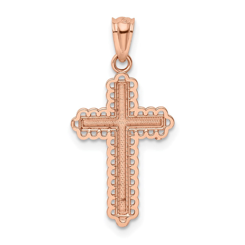 14K Roségold 14K Roségold Rhodium Diamantiert Kreuz Anhänger