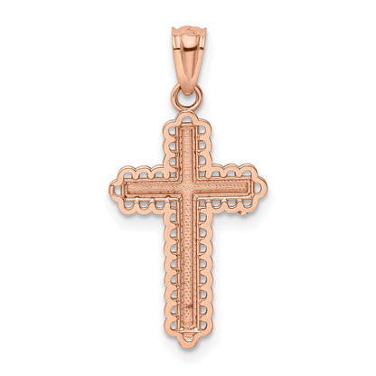 14K Roségold 14K Roségold Rhodium Diamantiert Kreuz Anhänger