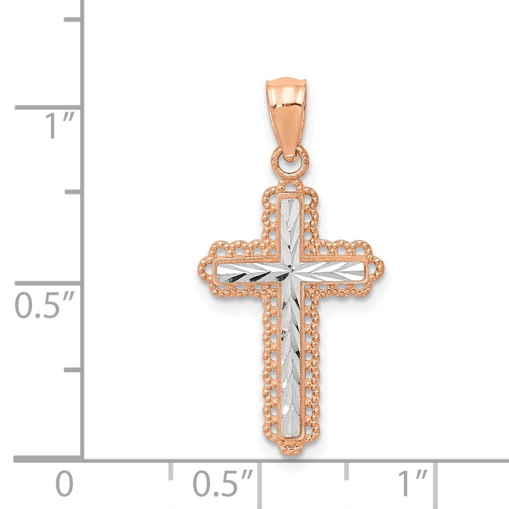 14K Roségold 14K Roségold Rhodium Diamantiert Kreuz Anhänger